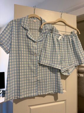 Light Blue Gingham Short Pajama Set (multiple sizes)